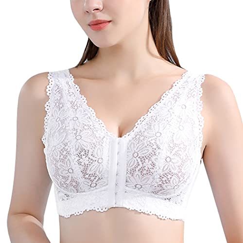 AYGCI Damen BH Minimizer Push Up BH Vorderverschluss ohne Bügel Weiß 95E große größen Spitzen Wohlfühl Bustier von AYGCI