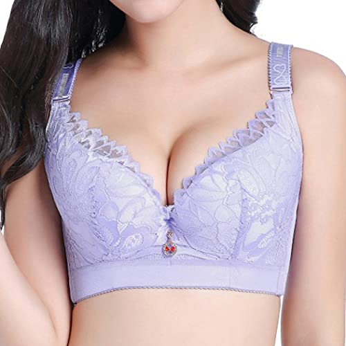 AYGCI Damen BH Minimizer ohne bügel große größen 115D Lila Push up BH mit floraler Spitze Wohlfühl Bustier von AYGCI