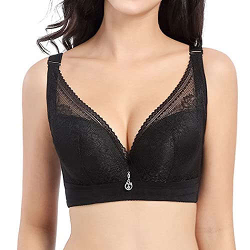 AYGCI Damen BH Minimizer ohne bügel große größen 85E Schwarz Spitze Push up BH Vollschalen Wohlfühl Ungefüttert Bustier von AYGCI