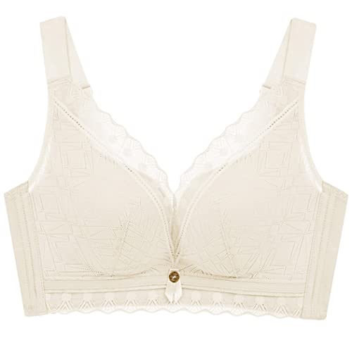 AYGCI Damen BH ohne bügel 85B Beige Spitze Atmungsaktiv Push up BH Breite Träger Bralette Wohlfühl Bustier von AYGCI