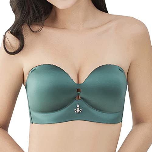 AYGCI Damen Bandeau BH Trägerloser T Shirt BH ohne bügel Ungefüttert Dehnbar Brust Wickeln Grün 85D große größen Bustier Push up Bralette von AYGCI