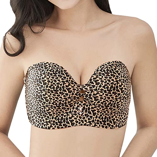 AYGCI Damen Bandeau BH Trägerloser T Shirt BH ohne bügel Ungefüttert Dehnbar Brust Wickeln Leopardenmuster 125D große größen Bustier Push up Bralette von AYGCI