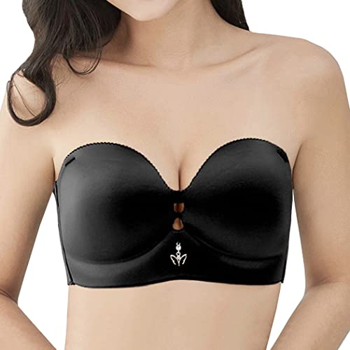 AYGCI Damen Bandeau BH Trägerloser T Shirt BH ohne bügel Ungefüttert Dehnbar Brust Wickeln Schwarz 105C große größen Bustier Push up Bralette von AYGCI