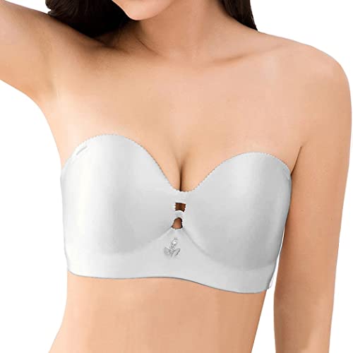 AYGCI Damen Bandeau BH Trägerloser T Shirt BH ohne bügel Ungefüttert Dehnbar Brust Wickeln Silber 100D große größen Bustier Push up Bralette von AYGCI