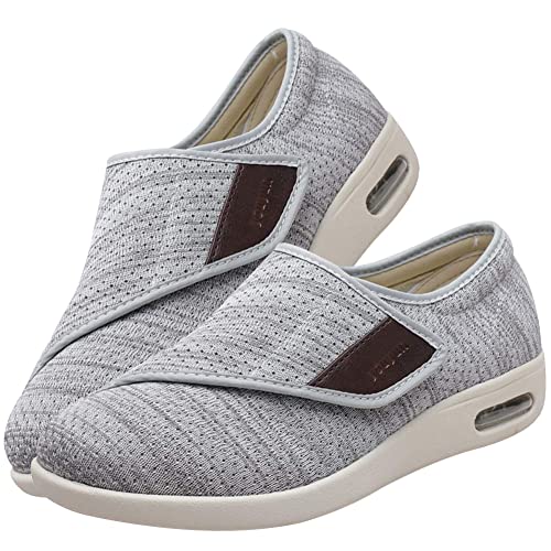 AZMAHT Bequem Turnschuhe Senioren Diabetiker Schuhe Herren Extra Weit Orthopädische Schuhe Diabetiker Schuhe für Geschwollene Füße Senioren Schuhe mit Klettverschluss,Lightgrey,40.5 EU von AZMAHT