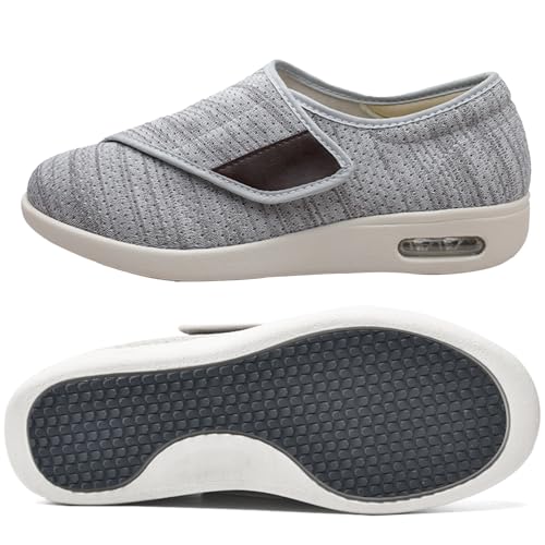 AZMAHT Damen Diabetiker Schuhe Herren Diabetiker Orthopädische Schuhe Senioren Schuhe Mit Klettverschluss Herren Diabetiker Hausschuhe,Lightgrey,40 EU von AZMAHT