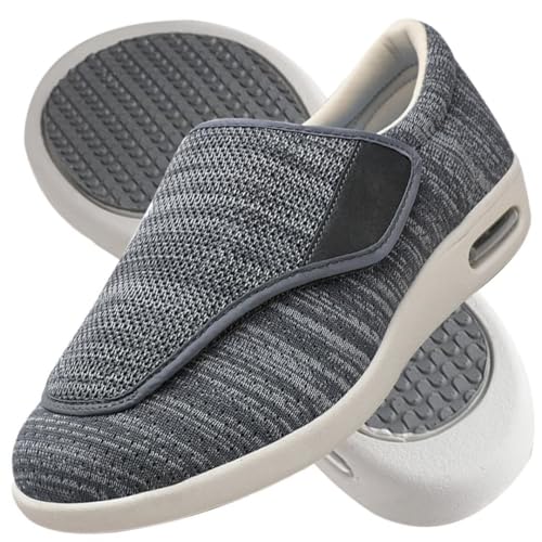 AZMAHT Diabetiker Hausschuhe Extra Breite Diabetiker Schuhe Arthritis Ödem geschwollene Füße Schuhe Pantoffeln Verstellbar rutschfeste Open Toe Slipper Herren Diabetiker Hausschuhe,Dark Gray,43.5EU von AZMAHT