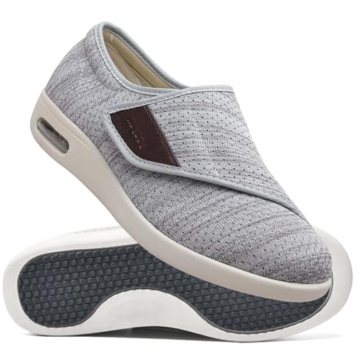 AZMAHT Hausschuhe Senioren Damen Herren Diabetiker Orthopädische Schuhe Senioren Schuhe Mit Klettverschluss Herren Diabetiker,Lightgrey,45 EU von AZMAHT