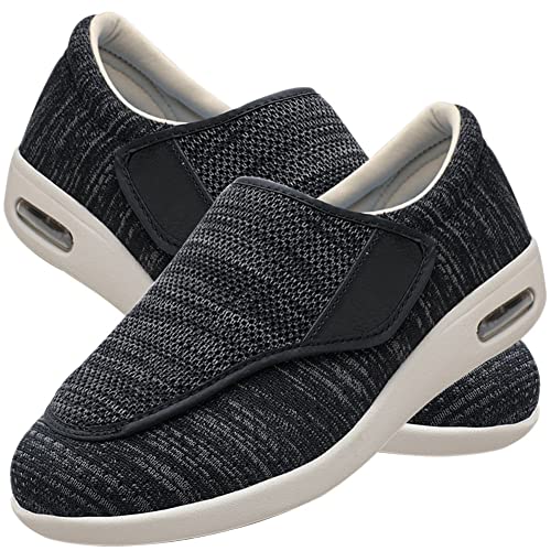 AZMAHT Herren Diabetiker Orthopädische Schuhe Hausschuhe für Diabetiker Slip On Loafer Diabetiker Schuhe Herren Extra Breit Klettverschluss Schuhe,BlackGrey,43.5 EU von AZMAHT