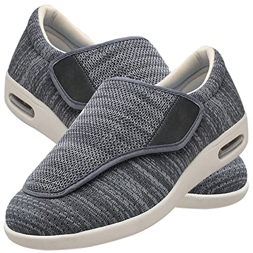 AZMAHT Herren Diabetiker Orthopädische Schuhe Hausschuhe für Diabetiker Slip On Loafer Diabetiker Schuhe Herren Extra Breit Klettverschluss Schuhe,Darkgrey,35 EU von AZMAHT