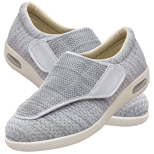 AZMAHT Herren Diabetiker Orthopädische Schuhe Hausschuhe für Diabetiker Slip On Loafer Diabetiker Schuhe Herren Extra Breit Klettverschluss Schuhe,Lightgrey,37.5 EU von AZMAHT