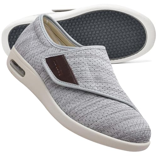 AZMAHT Herren Diabetiker Orthopädische Schuhe Schuhe Extra Weit Herren Senioren Schuhe Mit Klettverschluss Herren Diabetiker Hausschuhe,Lightgrey,37 EU von AZMAHT