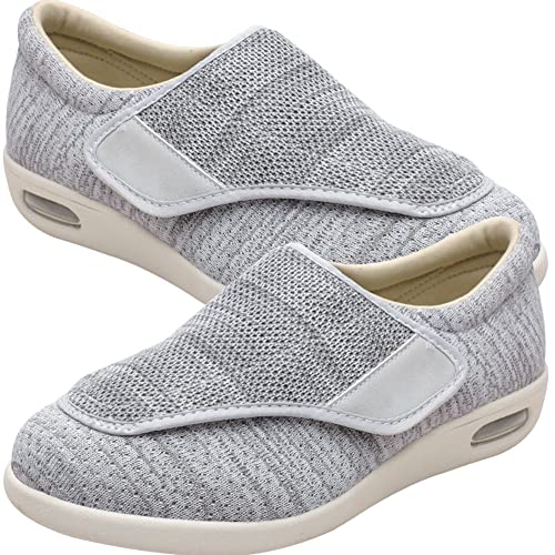 AZMAHT Herren Diabetiker ödeme Schuhe Hausschuhe Senioren Herren Klettverschluss Slip On Sneaker Herren Extra Weite Freizeitschuhe für Plantarfasziitis Fußschmerzen,Lightgrey,41 EU von AZMAHT