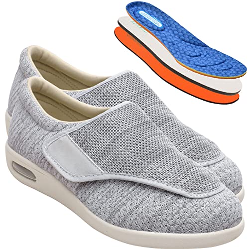 AZMAHT Herren Schuhe Klettverschluss Herren Schuhe mit Klettverschluss Unisex Diabetiker Hausschuhe Extra Wide Fastening Einstellbar Lässig Leichtes,Lightgrey,38 EU von AZMAHT