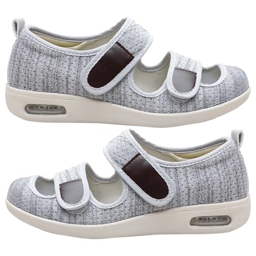 AZMAHT Klettsandale Verband- und Rehaschuhe Bequeme Schuhe Damen breite füße Atmungsaktive Mesh-Up-Plateau-Turnschuhe Diabetiker Schuhe Herren valgus Wide verbandsschuhe,Light Gray,38 EU von AZMAHT