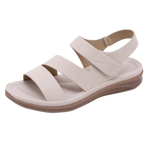 AZMAHT Sandalen damen sommer orthopädische schuhe damen sommerschuhe damen bequem plateau sandalen damen Damen-Sandalen mit Klettverschluss Weichen Sohlen Sommerschuhe,Apricot,40/250mm von AZMAHT