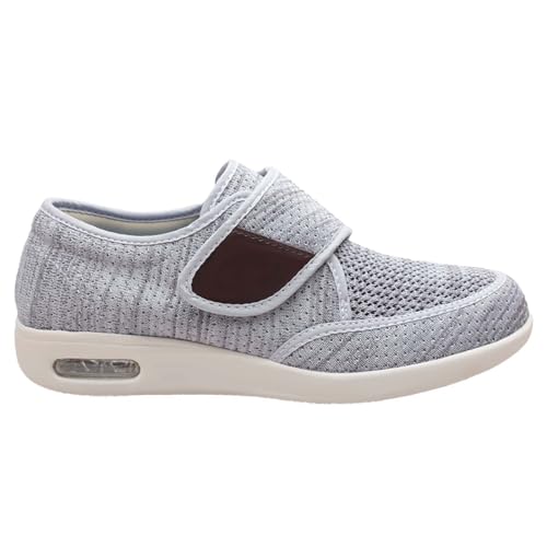 AZMAHT Schuhe Herren Klettverschluss Senioren Hausschuhe Diabetiker Schuhe Herren Extra Weit Orthopädische Schuhe Damen und Herren Orthopädische Hausschuhe,Light Gray,46 EU von AZMAHT