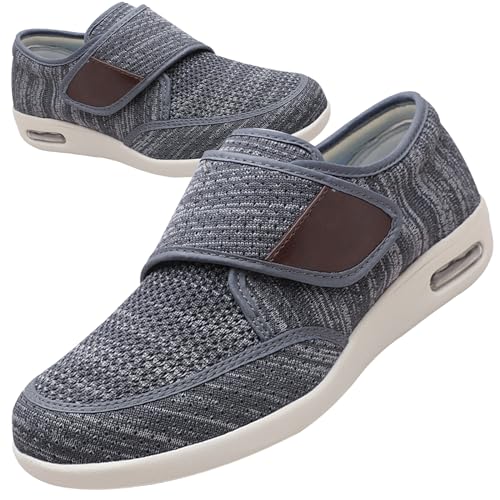 AZMAHT Slip On Loafer für Herren Diabetiker Schuhe Herren Extra Breit Klettverschluss Schuhe Für Geschwollene Füße Leicht Gesundheitsschuhe Senioren rutschfest Turnschuhe,Dark Gray,39 EU von AZMAHT