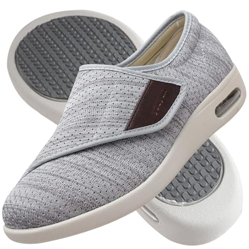 AZMAHT Verbandschuhe Herren Extra Weit Herren Diabetiker Orthopädische Schuhe Senioren Schuhe Mit Klettverschluss Herren Diabetiker,Lightgrey,38 EU von AZMAHT