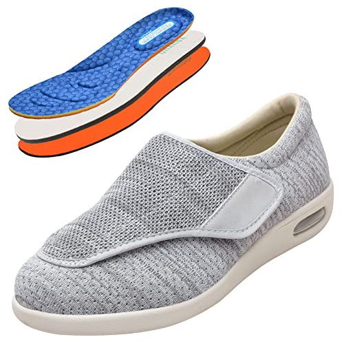 AZMAHT Verbandsschuhe Herren Schuhe Herren Extra Breit Diabetiker Diabetiker Schuhe Herren Extra Breite Füße mit Klettverschluss Schuhe,Lightgrey,45 EU von AZMAHT