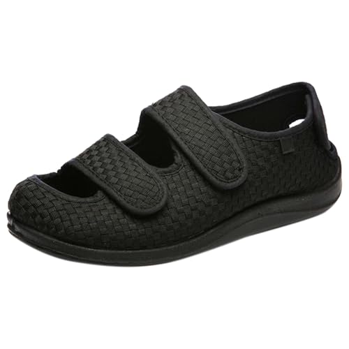 Diabetiker Schuhe Damen Extra Weit Klettverschluss Slip On Walking Shoes Diabetiker-Wanderschuhe Mesh Atmungsaktiv Sandals Air Cushion Schuhe Hinten Offen Orthopädische,Schwarz,38.5EU von AZMAHT