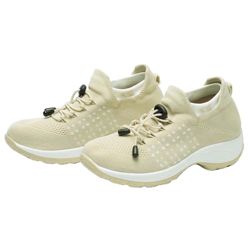 Herren Bequeme Schuhe Mokassins Schuhe Damen Sneaker für Frauen & Männer Bequem Atmungsaktive Leichtgewichts Fitness Turnschuhe Atmungsaktive Mesh-Up-Plateau-Turnschuhe,Apricot,35/225mm von AZMAHT