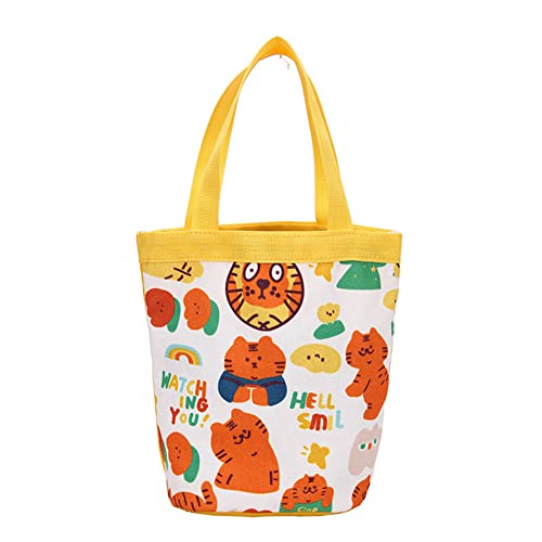 Cartoon Tiger Canvas Schultertasche Frauen Tote Bag Retro Eimertasche Lunchtasche Baumwolle Einkaufstasche für Arbeit Schule Reisen Freizeit Alltag Gebrauch, gelb, f von AZURAOKEY