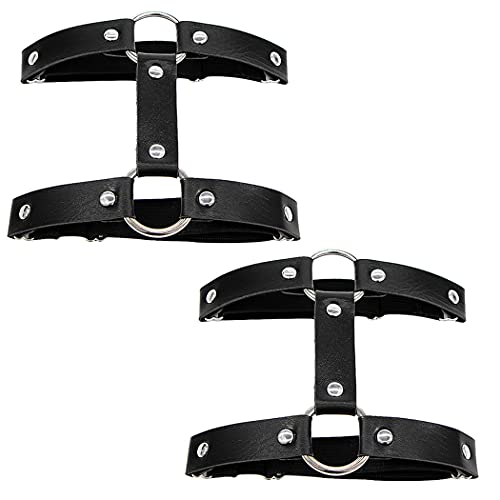 Aabellay 2PCS Leder Strumpfband Oberschenkel Ring Harness Suspender Gothic Gummi Nieten Strapsbänder Verstellbare mit Metall Clip - Schwarz von Aabellay