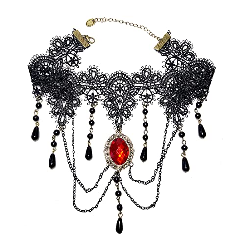 Aabellay Gothic Spitze Choker Halskette Damen Schwarz Spitze Kette Gotisch Kostüm Accessoires Retro Victorian Schmuck Collier Vintage Choker Lolita Kostüm Zubehör Halloween Halskette Set -Stil A von Aabellay