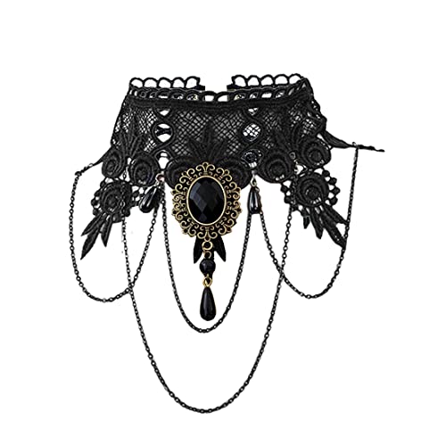 Aabellay Gothic Spitze Choker Halskette Damen Schwarz Spitze Kette Gotisch Kostüm Accessoires Retro Victorian Schmuck Collier Vintage Choker Lolita Kostüm Zubehör Halloween Spitze Halskette Set -Y120 von Aabellay