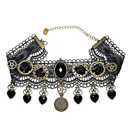 Aabellay Gothic Spitze Choker Halskette Damen Schwarz Spitze Kette Gotisch Kostüm Accessoires Retro Victorian Schmuck Collier Vintage Choker Lolita Kostüm Zubehör Halloween Spitze Halskette Set - Y607 von Aabellay