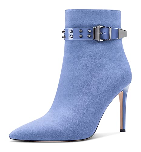 Aachcol Damen Niete Stiefeletten Stiletto Hoher High Absatz Heel Spitze Zehenkappe Reißverschluss Klassisch 10 CM Hellblau Wildleder 43 EU Aachcol Damen Niete Stiefeletten Stiletto Hoher High Absatz Heel Spitze Zehenkappe Reißverschluss Klassisch 10 CM Hellblau Wildleder 43 EU von Aachcol