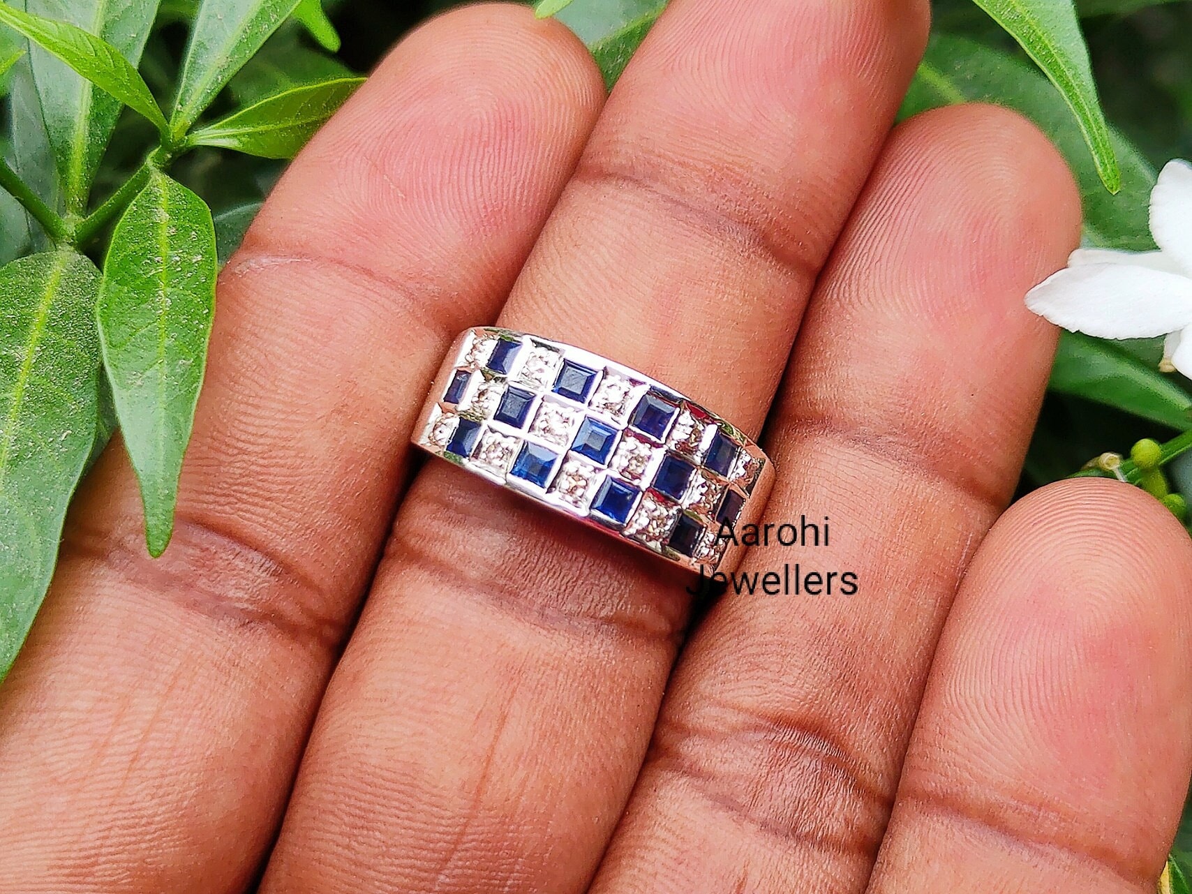 Princess Cut Blauer Saphir Ring, 925 Sterling Silber, Echter Bandring, Ehering, Jubiläumsring, Muttertagsgeschenk von Aarohijewellers