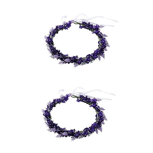 Abaodam 2st Floraler Kopfschmuck Für Die Braut Verstellbares Blumenstirnband Hochzeitsblatt Mit Blumen Blumenstirnband Für Frauen Haargirlande Mädchen Violett Lavendel Blumenkopfschmuck von Abaodam