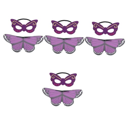 Abaodam 4 Sätze Schmetterlingsflügel-umhang Cosplay-feenflügel Fledermausflügel Kostümzubehör Schmetterlingsflügelschal Mit Maske Mädchen Chiffon Violett Frauenkleidung Modellieren von Abaodam