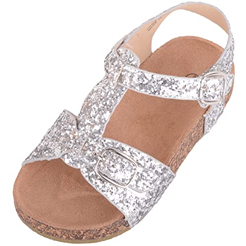 ABSOLUTE FOOTWEAR Kinder Mädchen Sommer Urlaub Glitzer glitzernde Sandalen Schuhe mit Schnallenverschluss, Silber - silber - Größe: 27 EU von ABSOLUTE FOOTWEAR