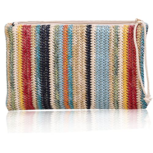 Abuyall Stroh-Umhängetasche, Clutch, Sommer, Strand, gestreift, Geldbörse, Damen, gewebter Reißverschluss, Handgelenktasche, Bunt, Small von Abuyall