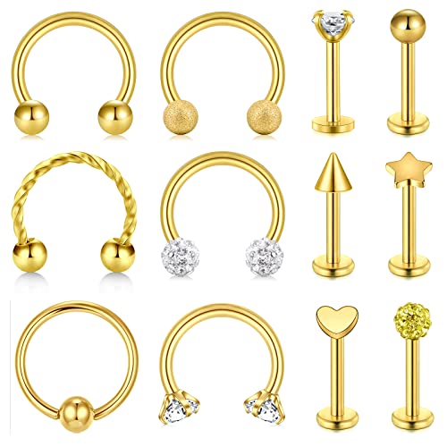 AceFun 16G 1,2 mm Tragus Piercing Gold Knorpel Piercing Gold Helix stecker Forward Daith Piercing Tragus Conch Helix Hoop 8 mm Ohrringe Barbell Screw Back Stud Earirngs für Frauen von AceFun