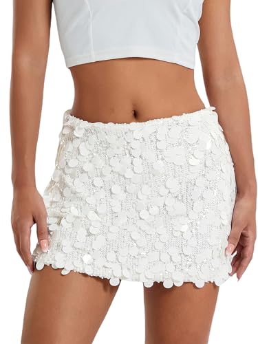 Achlibe Glitzernder Pailletten-Minirock für Damen, sexy, figurbetont, Glitzer, Bleistiftrock, kurzer Rock, Rave, Party, Ausgehen, Club, A-beige, weiß, S Achlibe Glitzernder Pailletten-Minirock für Damen, sexy, figurbetont, Glitzer, Bleistiftrock, kurzer Rock, Rave, Party, Ausgehen, Club, A-beige, weiß, S von Achlibe