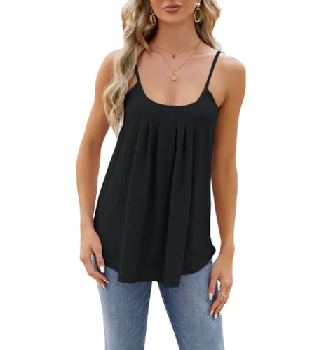 Acramy Damen Cami Top Sommer Ärmellose Oberteile Spaghetti Tank Top (XL, Schwarz) von Acramy