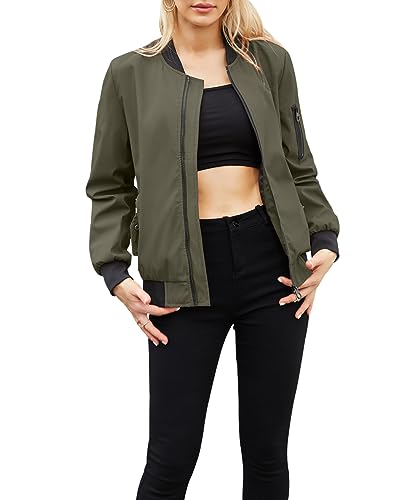 Acramy Damen Leicht Fliegerjacke Übergangsjacke Stehkragen Dünne Bomberjacke (Grün, XL) von Acramy