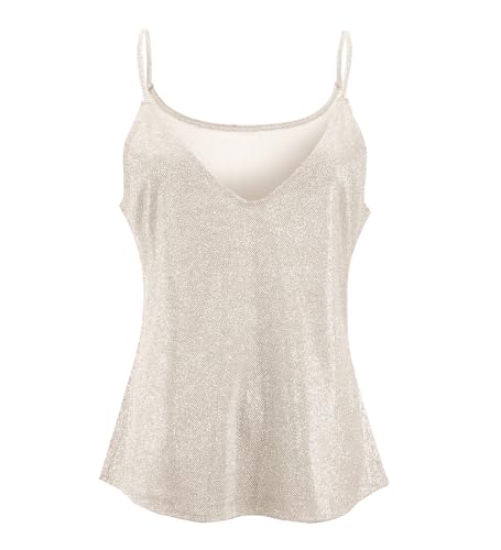 Acramy Damen Spaghetti Top Sommer Ärmellose Oberteile Cami Tank Top (L, Champagner) von Acramy