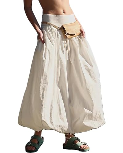 Acrawnni Damen-Maxirock, Y2K, niedrige elastische Taille, Rüschen, plissiert, A-Linie, lange Röcke, Sommer, Strand, lockere Passform, niedlicher Puffball-Ballonrock, A-Elfenbein, 44 Acrawnni Damen-Maxirock, Y2K, niedrige elastische Taille, Rüschen, plissiert, A-Linie, lange Röcke, Sommer, Strand, lockere Passform, niedlicher Puffball-Ballonrock, A-Elfenbein, 44 von Acrawnni