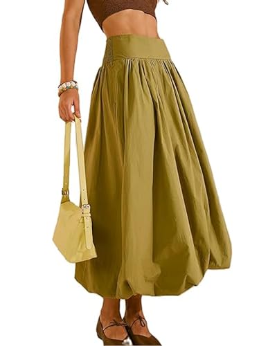 Acrawnni Damen-Maxirock, Y2K, niedrige elastische Taille, Rüschen, plissiert, A-Linie, lange Röcke, Sommer, Strand, lockere Passform, niedlicher Puffball-Ballonrock, A-grün, 44 Acrawnni Damen-Maxirock, Y2K, niedrige elastische Taille, Rüschen, plissiert, A-Linie, lange Röcke, Sommer, Strand, lockere Passform, niedlicher Puffball-Ballonrock, A-grün, 44 von Acrawnni