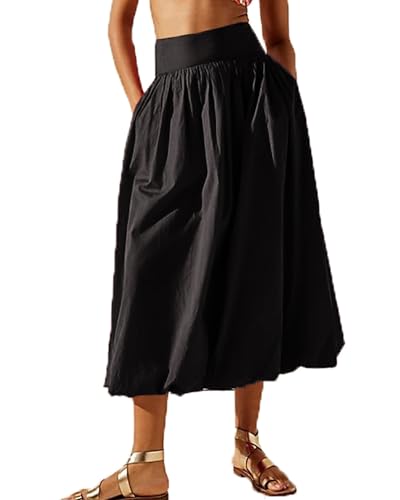 Acrawnni Damen-Maxirock, Y2K, niedrige elastische Taille, Rüschen, plissiert, A-Linie, lange Röcke, Sommer, Strand, lockere Passform, niedlicher Puffball-Ballonrock, A-schwarz, 48 Acrawnni Damen-Maxirock, Y2K, niedrige elastische Taille, Rüschen, plissiert, A-Linie, lange Röcke, Sommer, Strand, lockere Passform, niedlicher Puffball-Ballonrock, A-schwarz, 48 von Acrawnni