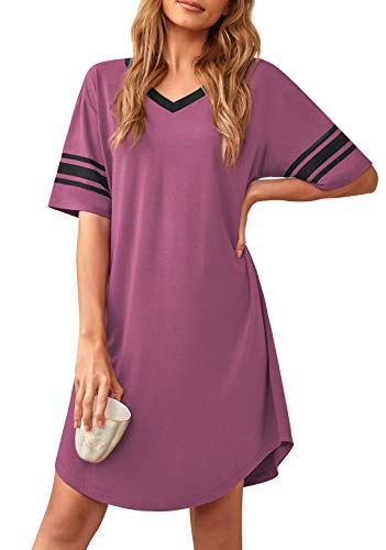 Actcat Damen Nachthemd Sexy Schlafshirt T-Shirt mit V-Ausschnitt Kurzarm Nachtwäsche Nachtkleid aus weichem Stoff Freizeitkleid Nachthemd Damen Sleepshirt Damen,L von Actcat