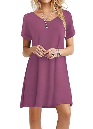 Actcat Sommerkleid Damen Kurzarm Loose Swing-Kleid Mit Taschen A-Linie Casual Kleider, Shirtkleid T-Shirt Kleid Festlich Sexy Strickkleid, Mauve, S Actcat Sommerkleid Damen Kurzarm Loose Swing-Kleid Mit Taschen A-Linie Casual Kleider, Shirtkleid T-Shirt Kleid Festlich Sexy Strickkleid, Mauve, S von Actcat