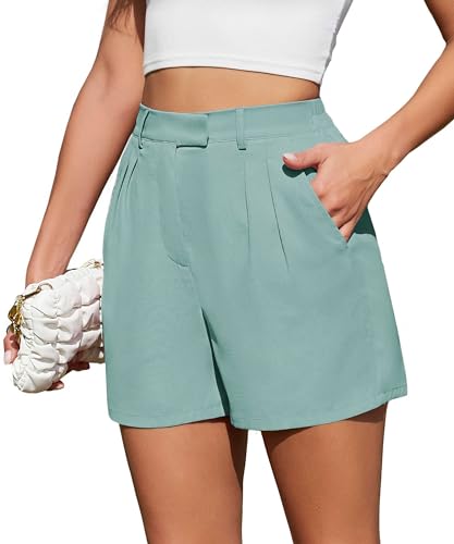 Actcat Frauen Sommer Lose Casual Bequeme Shorts Zurück Elastische Taille Weite Beinhose mit Taschen Bermuda Shorts Damen Kurze Hosen Damen Kurze Jeans Damen,Light Green,S von Actcat