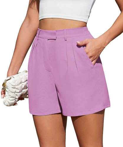 Actcat Frauen Sommer Lose Casual Bequeme Shorts Zurück Elastische Taille Weite Beinhose mit Taschen Bermuda Shorts Damen Kurze Hosen Damen Kurze Jeans Damen,Pink Purple,S von Actcat