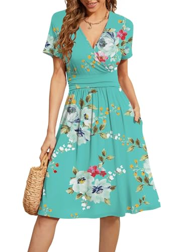 Actcat V-Ausschnitt Kleid Kurzarm Casual Kleider Sommerkleid Floral Party Kleid mit Taschen Kleider elegant blusenkleid Damen blusenkleid Damen Kleid a Linie Actcat V-Ausschnitt Kleid Kurzarm Casual Kleider Sommerkleid Floral Party Kleid mit Taschen Kleider elegant blusenkleid Damen blusenkleid Damen Kleid a Linie von Actcat